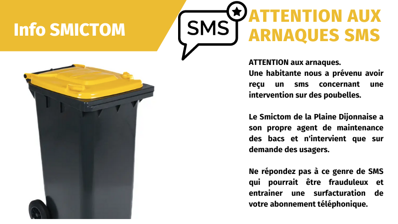 ATTENTION aux arnaques sms frauduleux intervention sur des poubelles