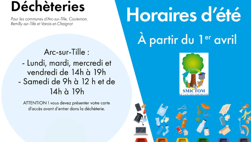 Déchèterie  nouveaux horaires à partir du 1er Avril